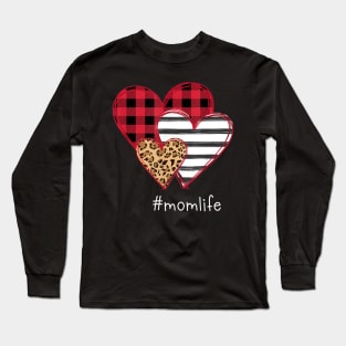 #Momlife Shirt Striped Leopard Buffalo Plaid Printed Splicing Heart Valentine's Day Shirt Long Sleeve T-Shirt